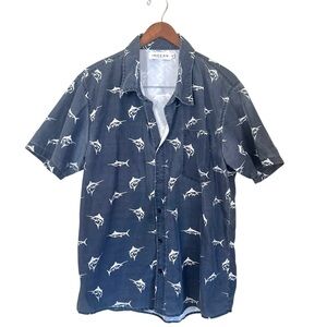 Ingear Resort MENS Swordfish Print Button Front Shirt Blue Size Large